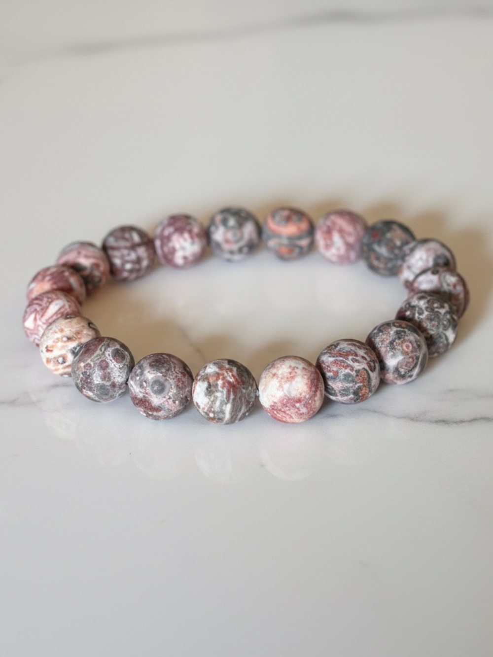 Unisex Pink Jasper Gemstone Bracelet Women Men